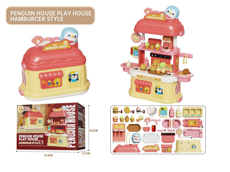 Cartoon And Educational Multi-Functional Tableware Table, House-Shaped Role-Playing Toy