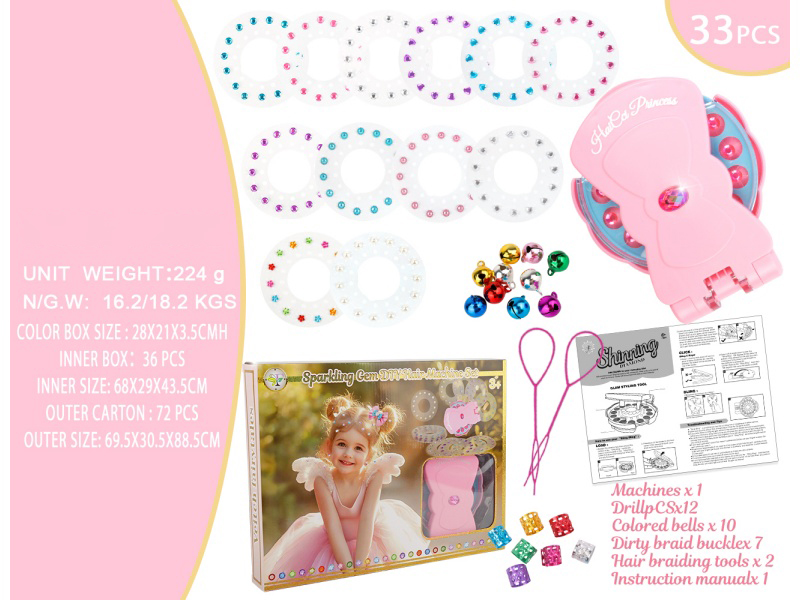 33Pcs Hair Pink Bow Nail Drill