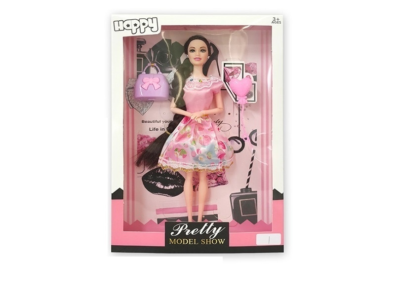 11.5-Inch Solid 9-Joint Fashion Mini Skirt Doll With Earrings, Handbag And Balloon