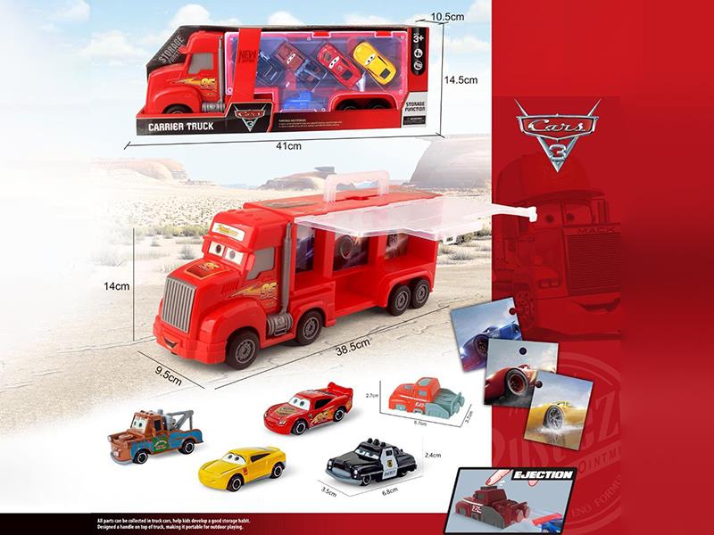 Friction Cars Storage Carrier Truck + 4pcs Alloy Cars + Launcher