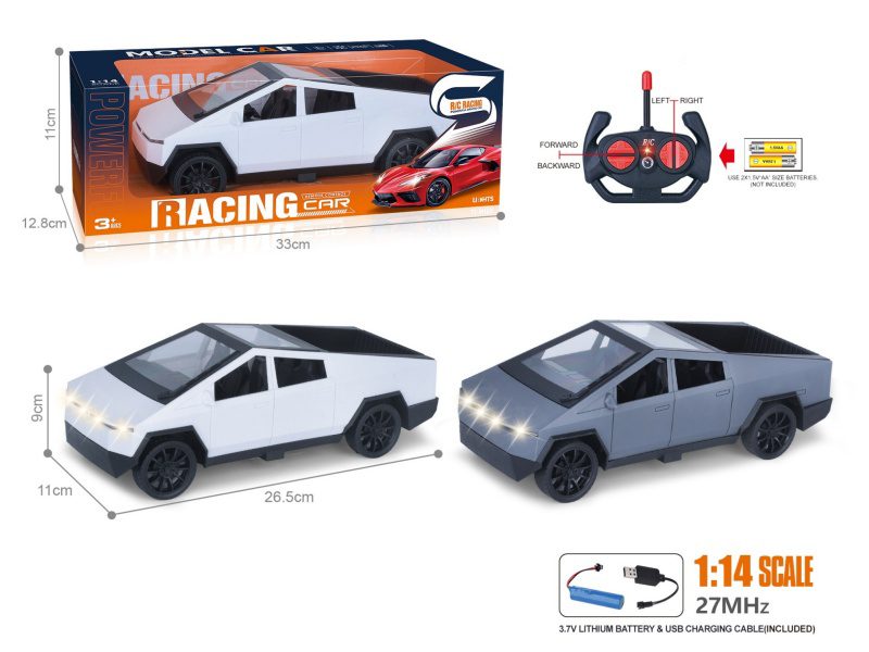 27Mhz 1:14 4CH Remote Control Simulated Tesla Cyber Pickup Truck With Headlight(Included Batteries)