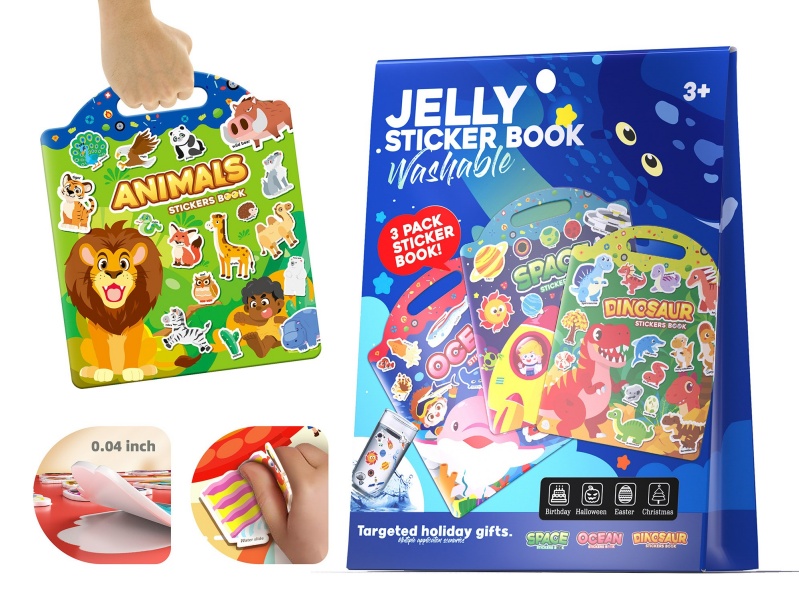 (Ocean/Space/Dinosaur)3 Jelly Sticker Book + Gift Bag