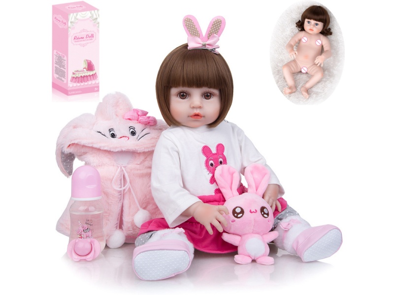 45cm High Simulation Reborn Doll (Wig Sheath)With Feeding-Bottle, Magnetic Pacifier, Diaper, Birth Card
