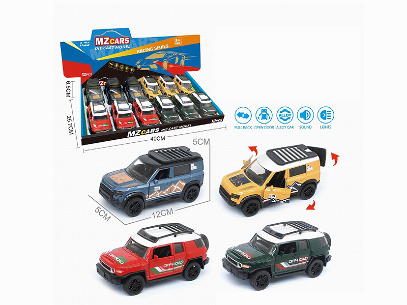 1:36 Pull Back Alloy Off-Road Vehicle(3 Doors Can Open)(Pad Printing)(With Sound And Lights) 12pcs