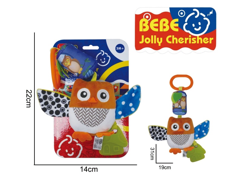 Baby Educational Plush Soothing Toy, Owl Hanging Bed Wind Chime