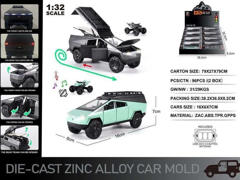 1:32 Alloy Tesla Pickup  Touring Car With Lights And Sound + Beach Buggy 8pcs