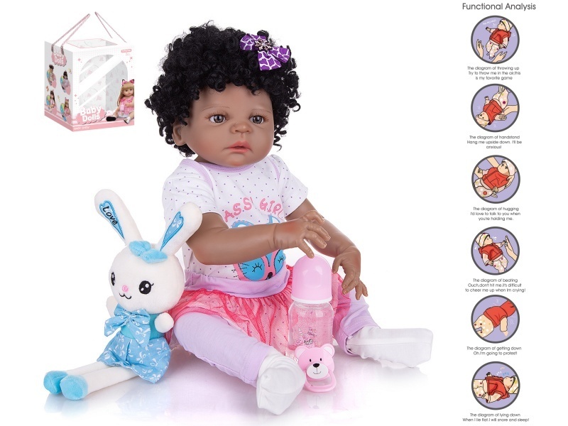 56Cm Rebirth Doll High-Fidelity Baby Doll (Wig) With A Bottle, Magnetic Pacifier, Diaper, Birth Card, Plush Rabbit, And Gravity Sensing Sound Function