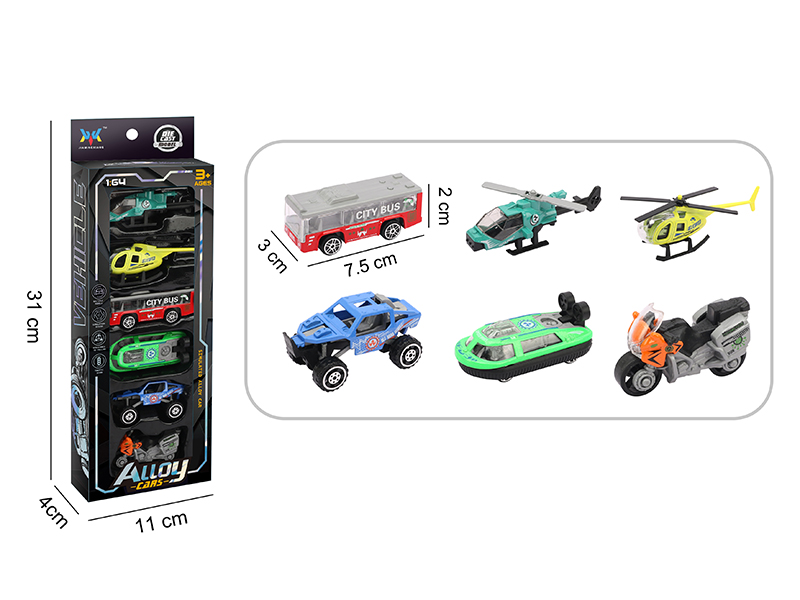 1:64 Alloy Slide Cars 6pcs