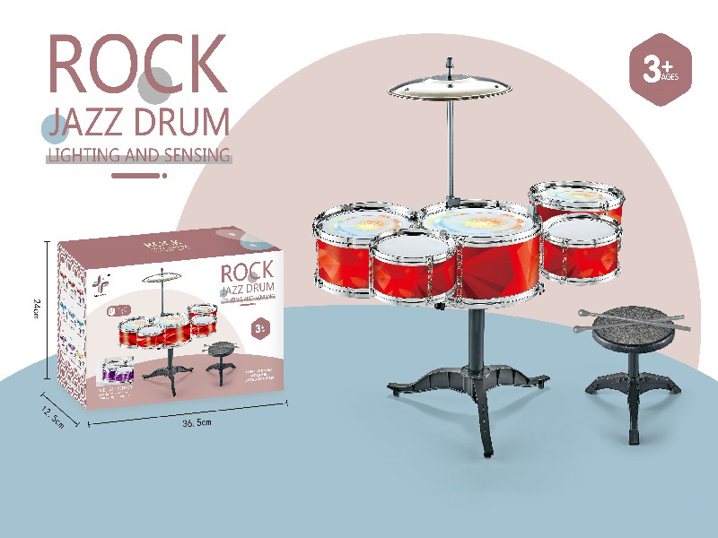 Flame Red Five-Drum Children'S Jazz Drum/Three-Lamp Electrification