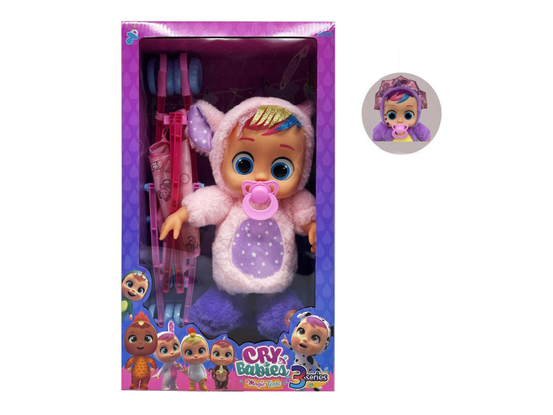 22 Inch B/O Walking 12D Eyes Solid Cry Baby Doll With Pacifier Sensor + Stroller Toy