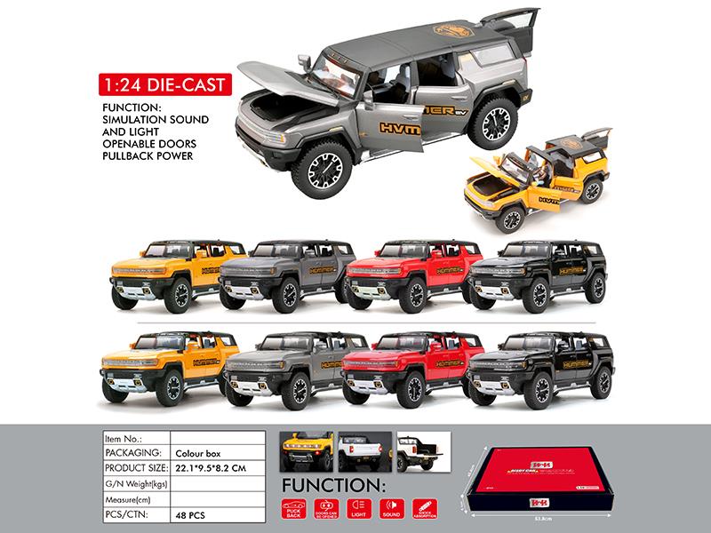 1:24 New Energy Hummer SUV Alloy Car Model(6 Door Opening, Pull Back, Sound And Lights)