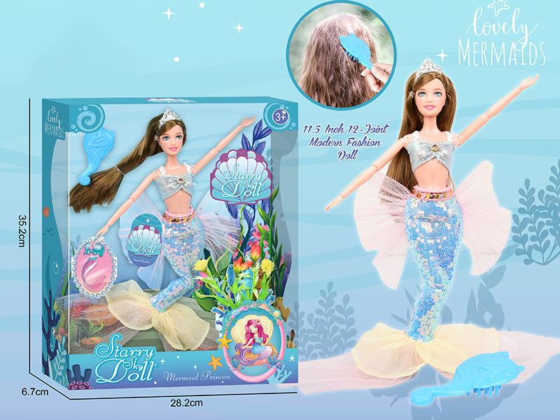 11.5 Inch 12-Joint Mermaid Doll With Comb