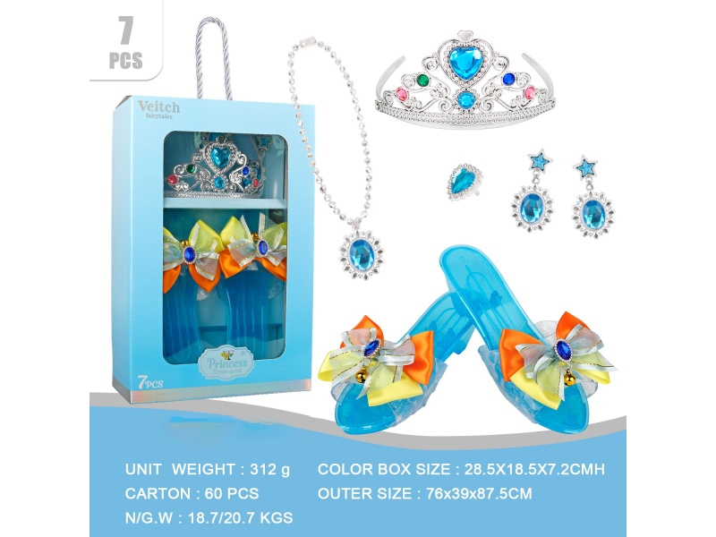 Crown Double Bow Princess Shoes Set 7Pcs