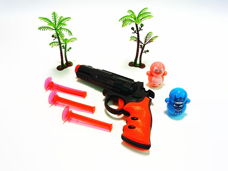 One Soft Revolver With Three Bullets, Two Ducks, Two Coconuts