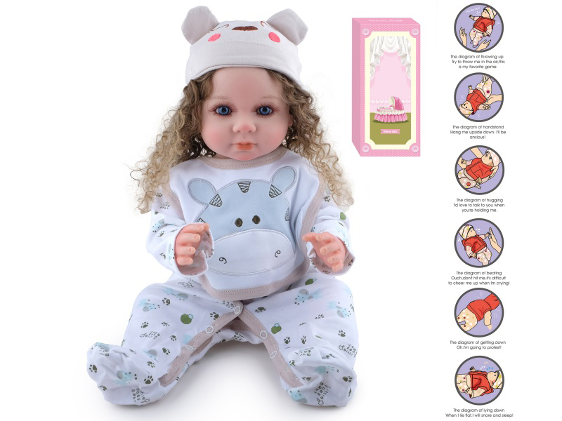55cm Soft Plastic Reborn Doll(Wig Sheath) With Feeding-Bottle, Magnetic Pacifier, Diaper, Birth Card, With Gravity-Sensing Sound-Emitting Function