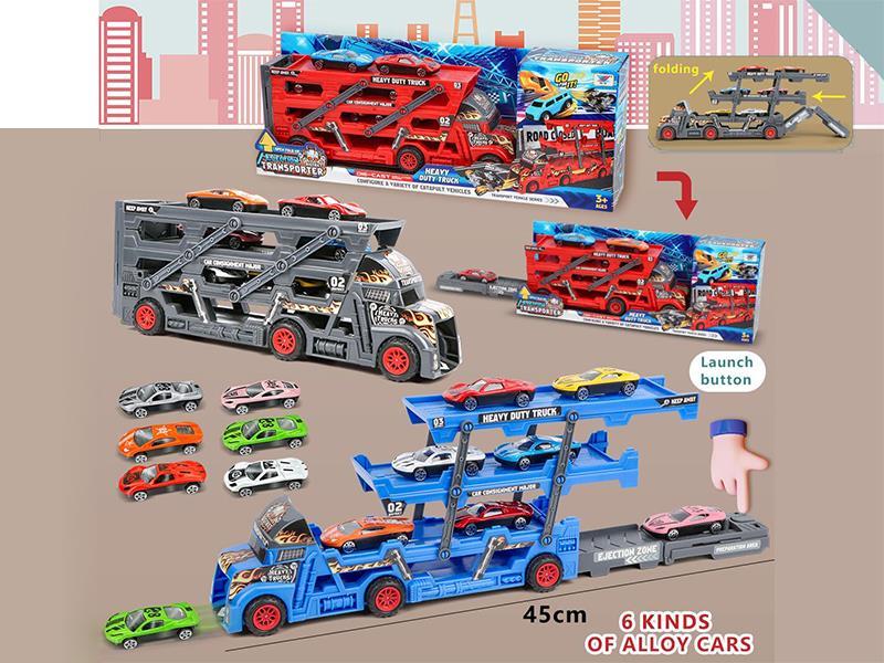 Launch Fold Storage DIY Sticker Container Car With 6 Alloy Cars
