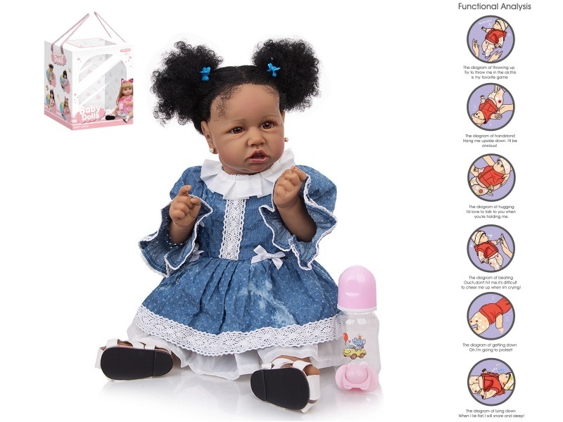 58Cm Rebirth Doll High-Fidelity Baby Doll (Ordinary Pp Car Hair) With A Milk Bottle, Magnetic Pacifier, Diaper, Birth Card, Shoes, And Gravity Sensing Sound Function