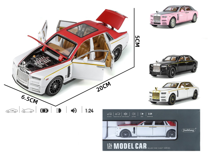 1:24 Rolls-Royce Phantom Pull Back Alloy Six-Door Car Model With Sound And Lights 1PCS