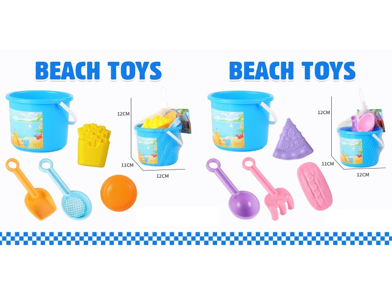 Beach Bucket Sand Spade Tools Burger Potato Chip Mold Set Of 5