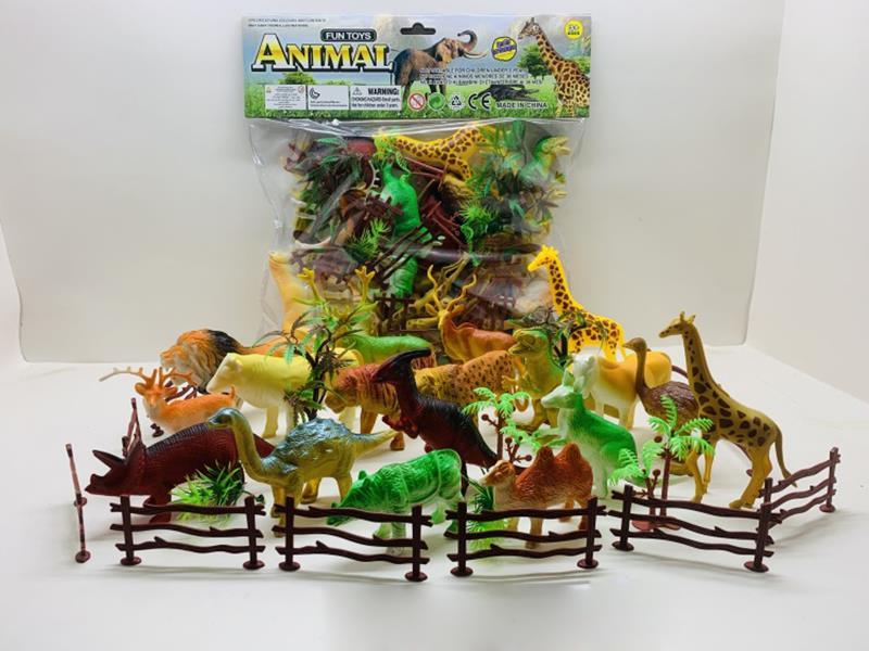 18 Hollow Wild Animals ,Dinosaur With Trees, Grass, Fence, Map