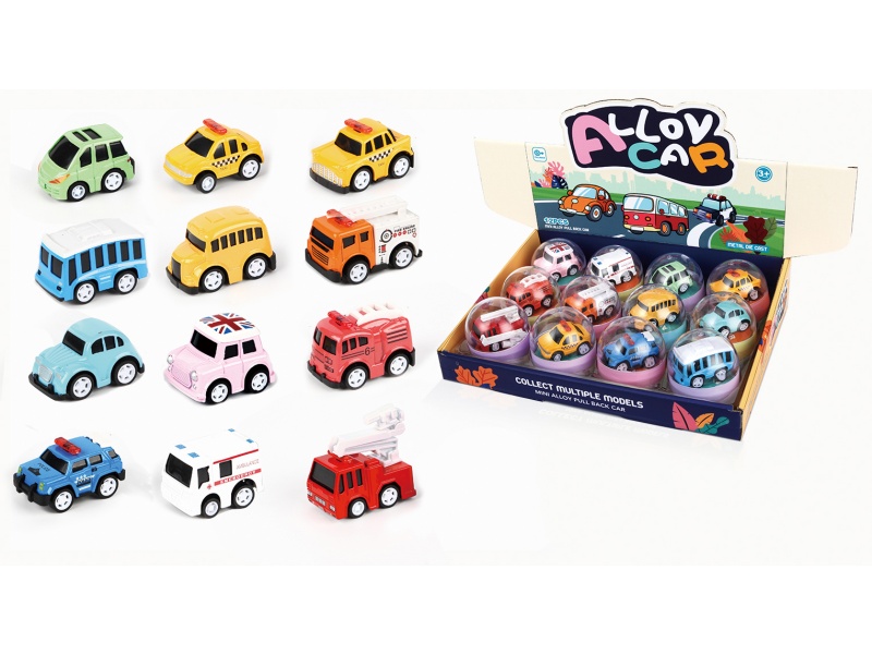 Twisted Egg Display Box Alloy Cartoon Mini School Bus Police Car Engineering Truck Fire Truck Alloy Car 12