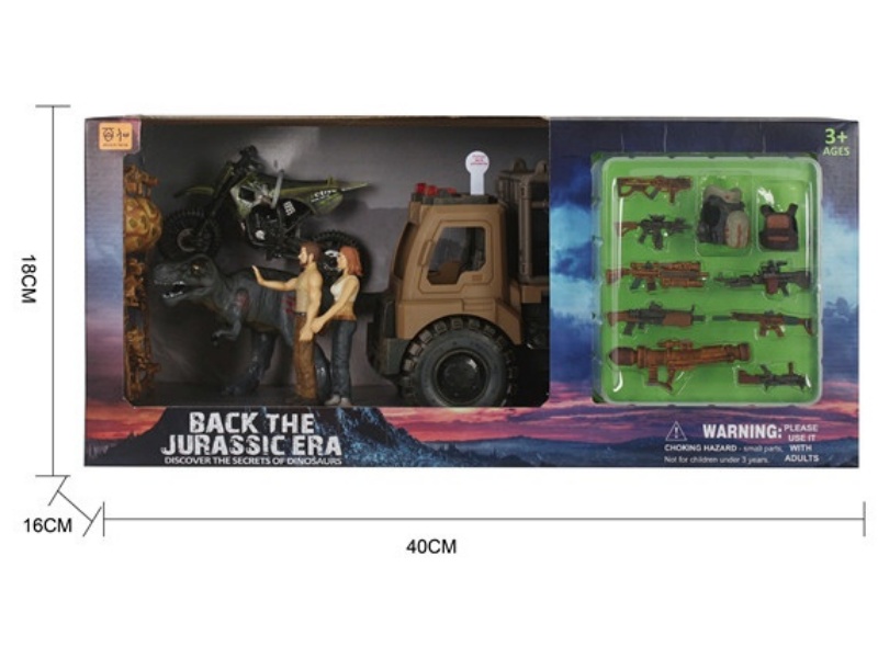 Character + Truck With Ic+ Gun + Dinosaur Skeleton + Dinosaur Set (2 Mixed Outfits) Can Be Worn