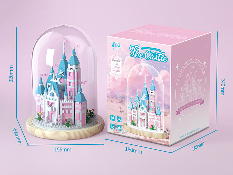 Pink Castle Building Blocks(Transparent Cover + Wooden Base)1743pcs