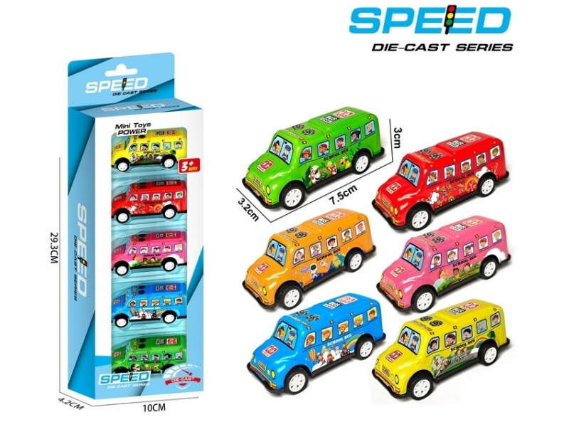 Pull Back Iron School Bus 5pcs