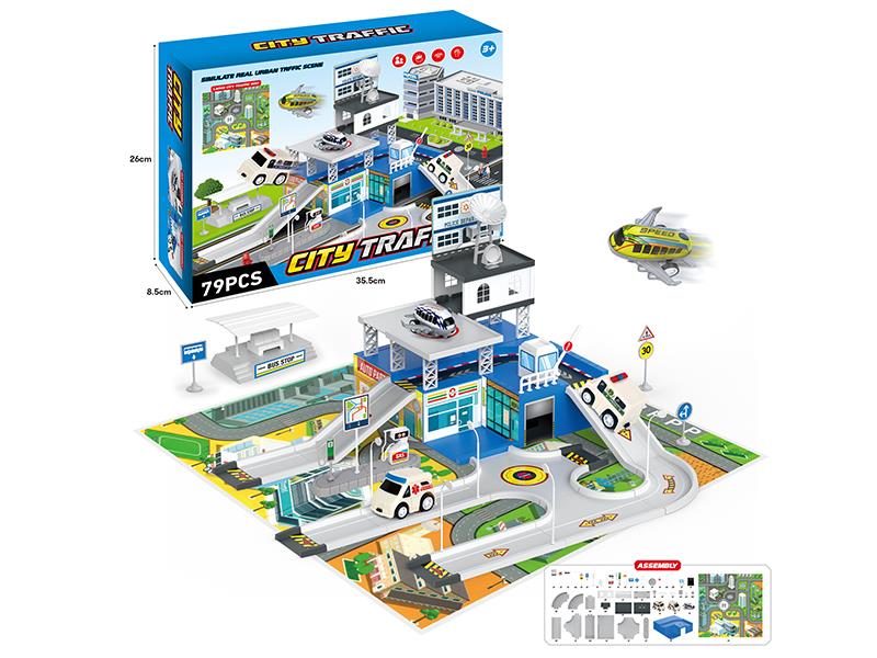 Simulation Track Ctiy Traffic Scene Set(With 2 Pull Back Cars, 1 Pull Back Airplane)