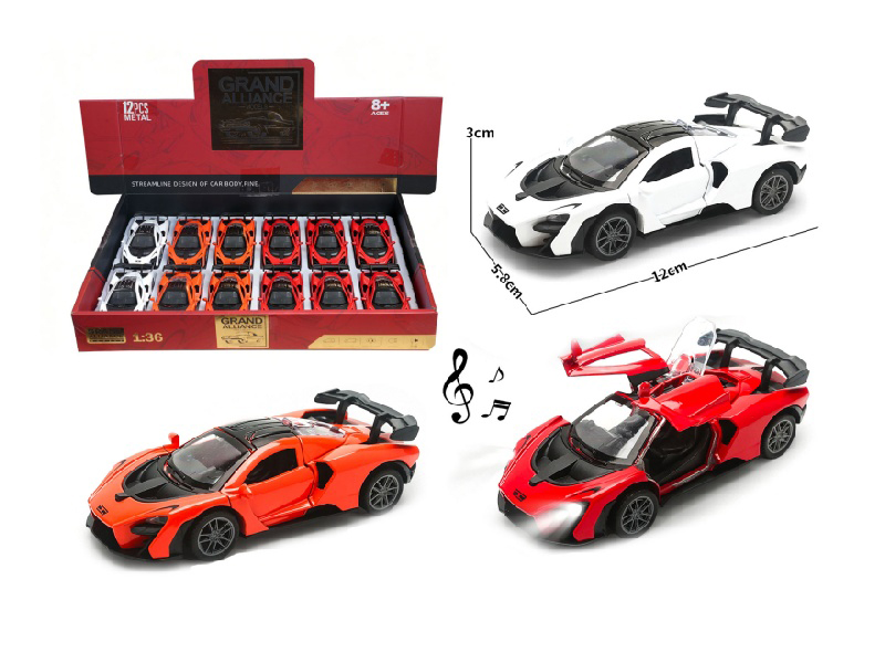 1:36 Force Alloy Car Model - Mclaren Senna With Lights And Music, White/Red/Orange Mixed Set (12 Pieces/Display Box)