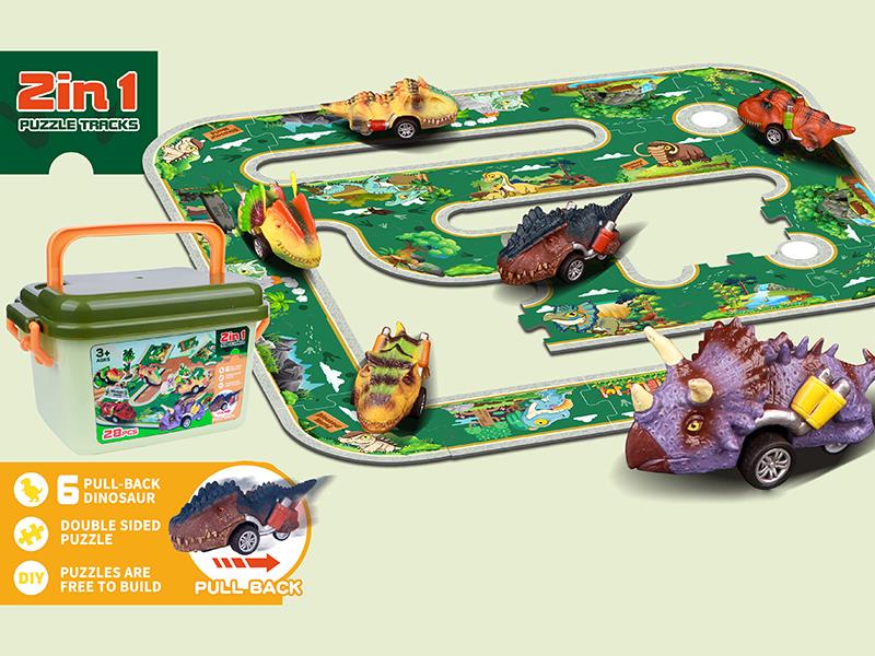 DIY Puzzle Tracks Pull Back Dinosaur Cars Set