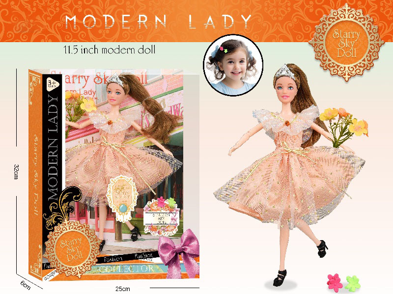 11.5-Inch 11-Joint Orange Dream Princess - Exquisite Simulation Bouquet - 2 Pieces Of Hairpins - Crown