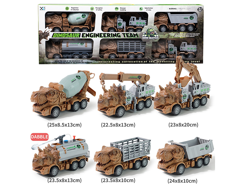 Friction Dinosaur Engineering Trucks Set 6pcs