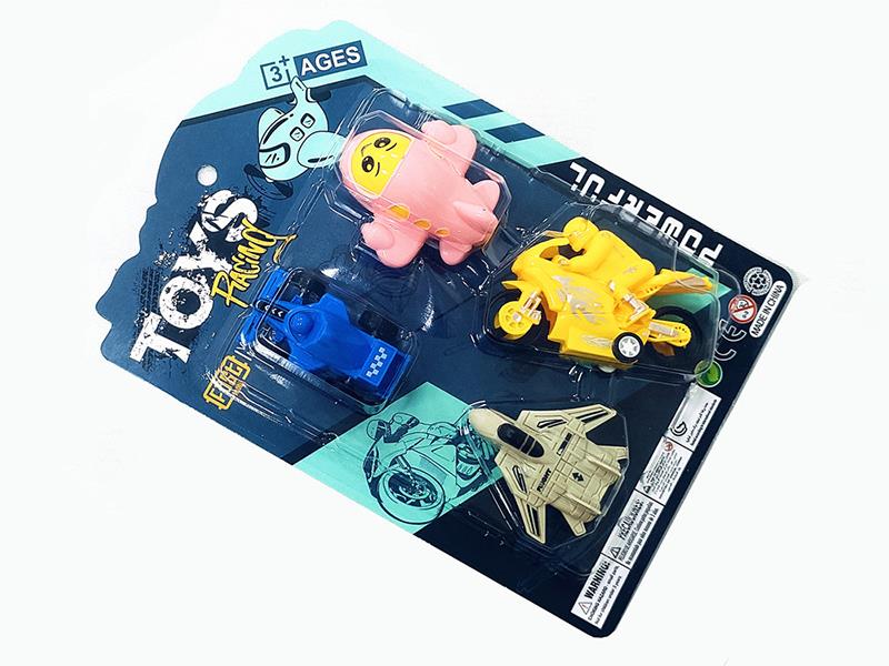 Pull Back Motorcycle, Military Aircraft, Racing Car, Cartoon Airplane