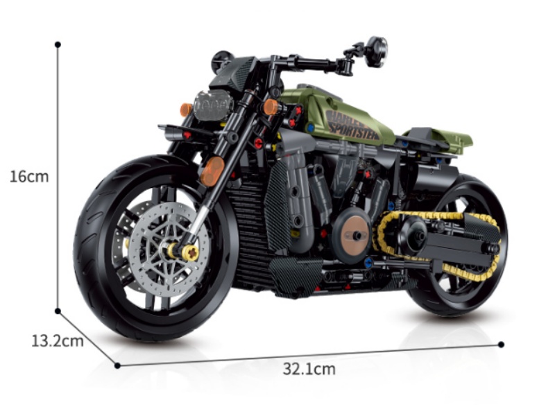 Building Blocks: 1:8 Technology Motorcycle Series - 590 Pieces Of Military Green Halum