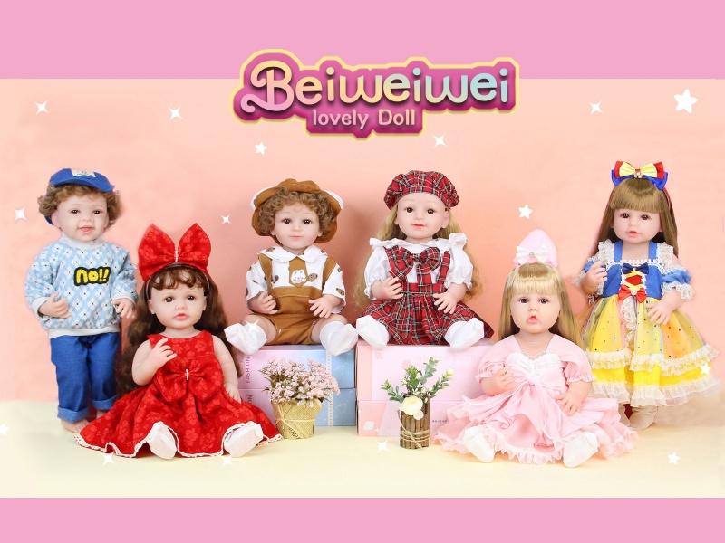 【 English 】 22-Inch 58 Cm 5-Joint Vinyl Body 3D True Eye Simulation Doll Rebirth Doll With Hair Accessories In A Mixed Set Of Six Styles