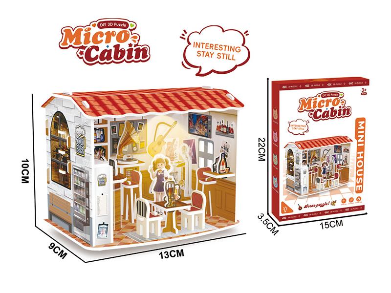 DIY 3D Puzzle Micro Cabin - Bar With LED Lights