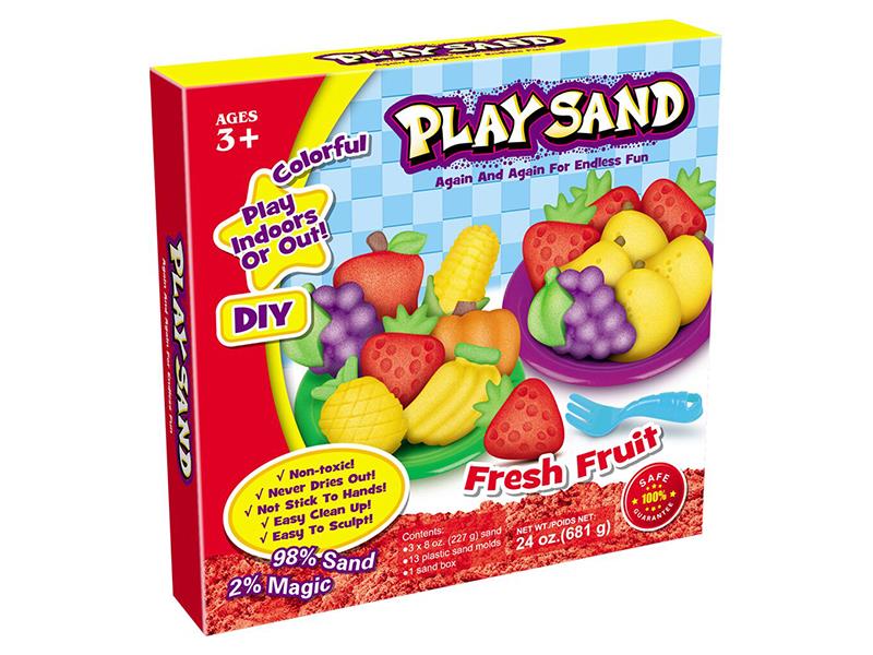 Space Soil Fruit Play Set(681g Sand/3 Colors + Tray + Fruit Accessorie Tools)