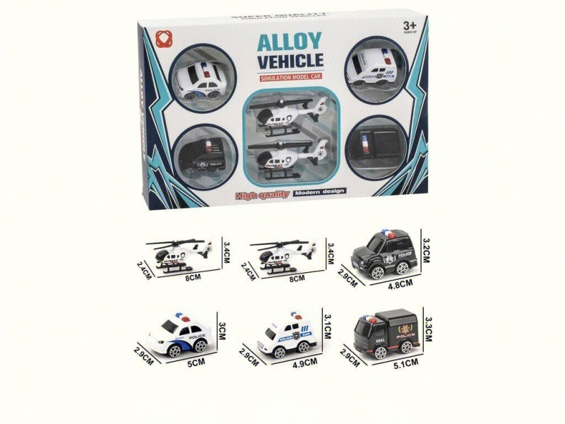 6 Pieces Of Sliding Police Car Alloy Vehicle