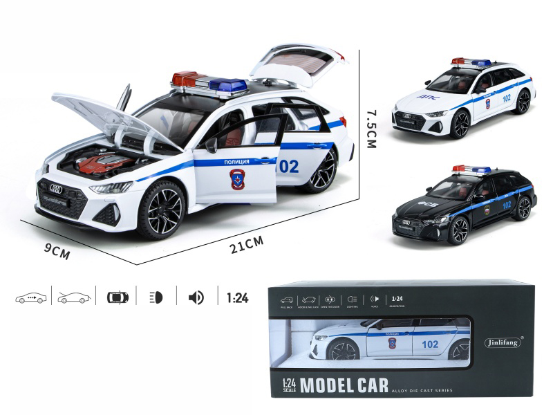 1:24 Audi RS6 Russian Police Car Pull Back Alloy Six-Door Car Model With Sound And Light