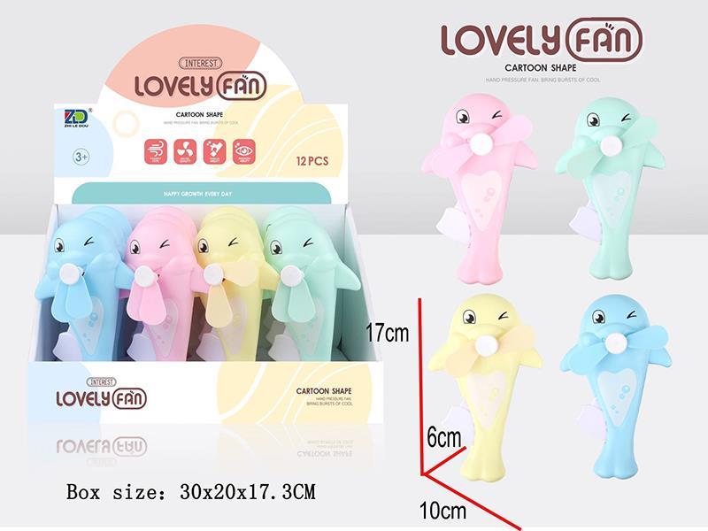 Cartoon Dolphin Hand Pressure Fan 12pcs/Box