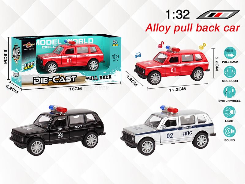 1:32 Alloy Open Doors Pull Back Russian Off-Road Police Car With Light And Music