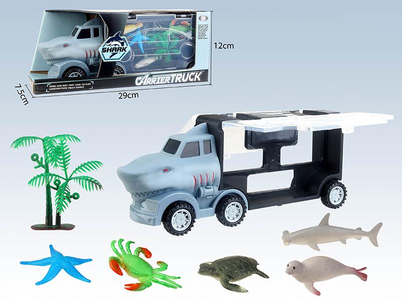 Shark Slide Storage Car + 5  Sea Animals + 1 Tree