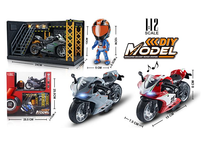 1:12 Pull Back Alloy Ducati Motorcycle With Lights And Music(Display Stand+Helmet+Scene)