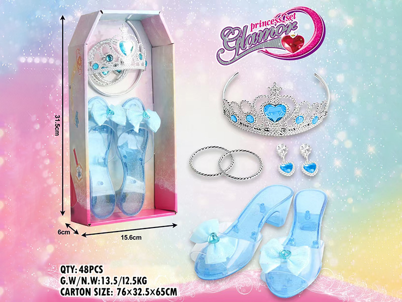 Princess Dress Up Play Shoes & Jewelry Set 7pcs