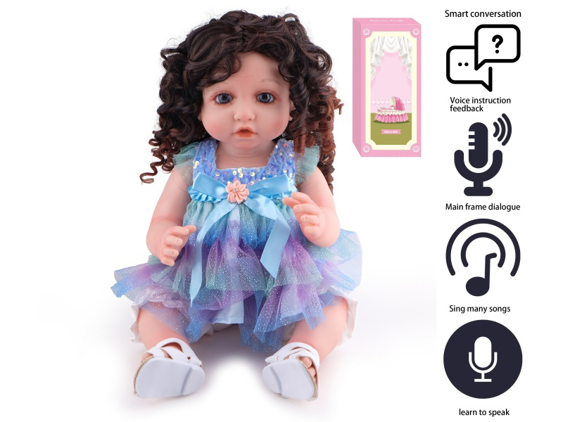 55cm Soft Plastic Reborn Doll(Wig Sheath) With Feeding-Bottle, Magnetic Pacifier, Diaper, Birth Card With Smart Conversation, Recording Functions