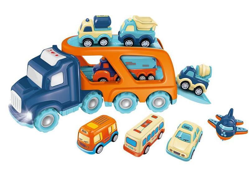 Friction Trailer With 8pcs Car,Airplane(With Sound And Light)