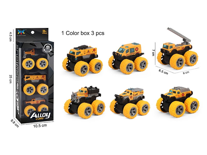 Pull Back Alloy Big Wheel Engineering Trucks 3pcs