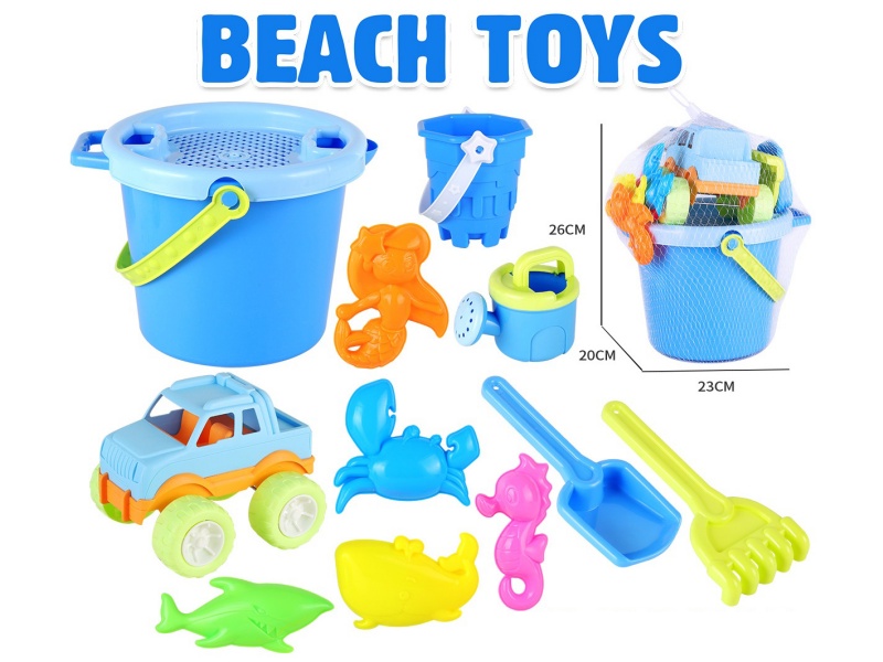 Castle Sand Bucket Truck Sea Animal Sand Mold Shovel Tools Set 12pcs