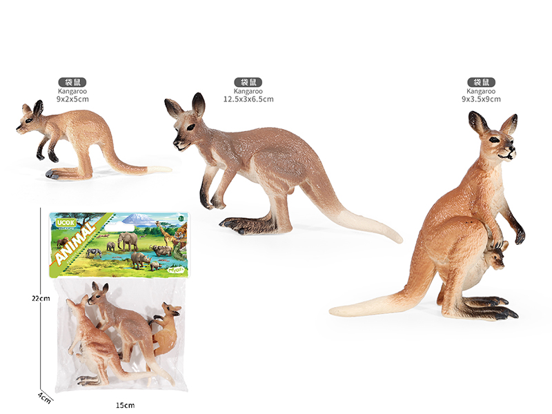 Solid Painted Kangaroo Model Family Set 3PCS